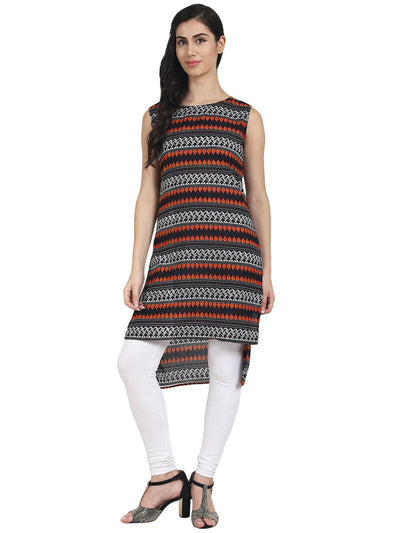 Nayo Black Printed cotton Sleevless Low-High Kurta