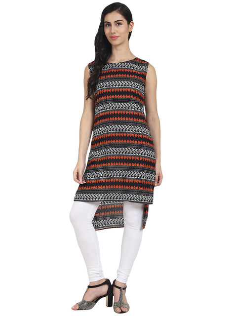 Nayo Black Printed cotton Sleevless Low-High Kurta