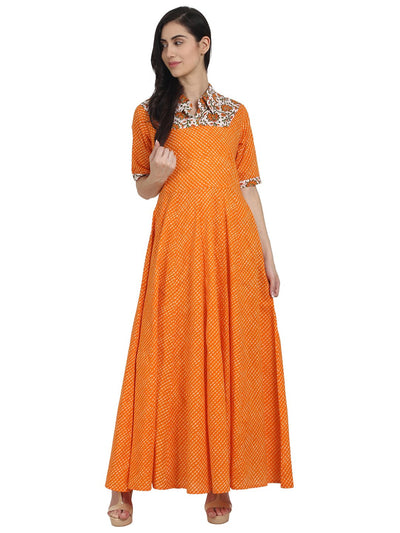Nayo Orange printed half sleeve cotton floor length anarkali kurta