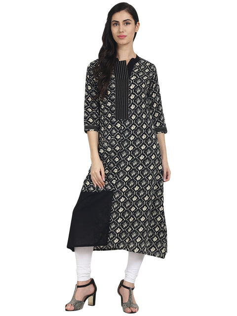 Nayo Black Printed cotton 3/4th Sleeve A-Line Kurta