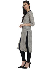 Black Printed 3/4th Sleeve cotton Kurta