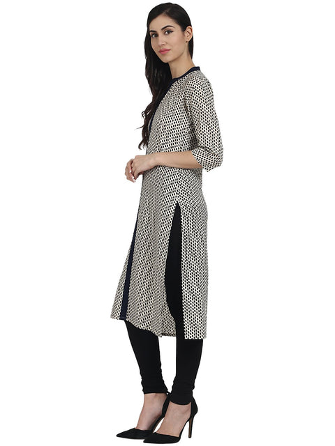 Black Printed 3/4th Sleeve cotton Kurta