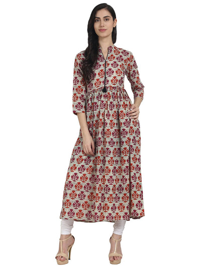 Nayo Women Red printed 3/4th sleeve cotton anarkali kurta