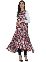 Red Printed 3/4th Sleeve rayon anarkali kurta