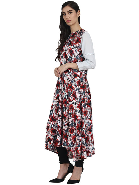 Red Printed 3/4th Sleeve rayon anarkali kurta