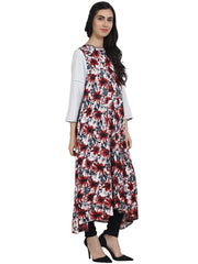 Red Printed 3/4th Sleeve rayon anarkali kurta
