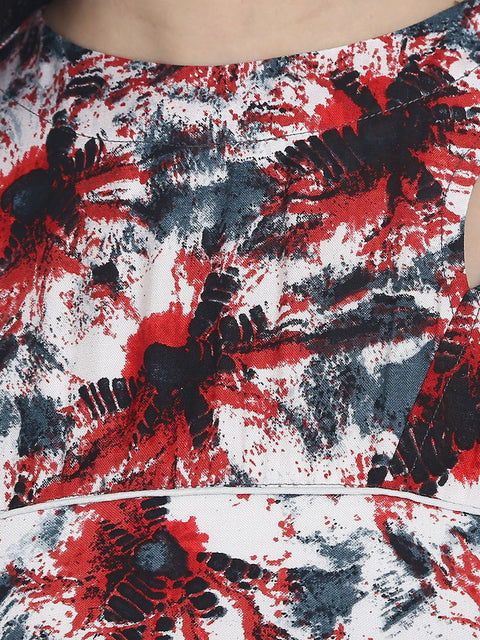 Red Printed 3/4th Sleeve rayon anarkali kurta