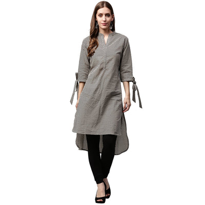 Black printed 3/4th sleeve cotton Low High Kurta