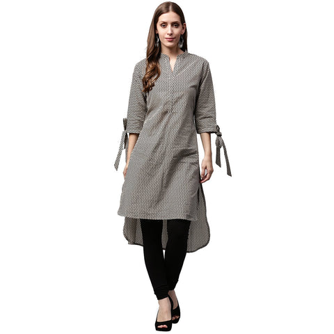 Black printed 3/4th sleeve cotton Low High Kurta