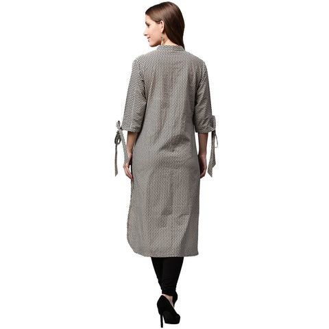 Black printed 3/4th sleeve cotton Low High Kurta