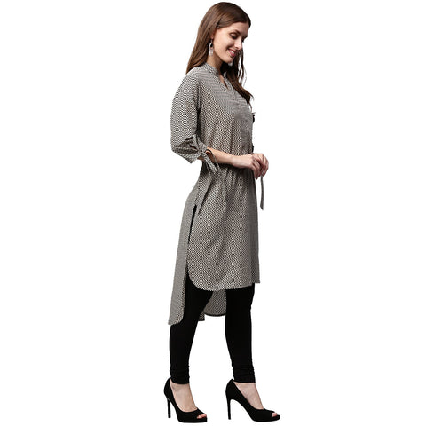 Black printed 3/4th sleeve cotton Low High Kurta