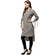 Black printed 3/4th sleeve cotton Low High Kurta