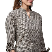 Black printed 3/4th sleeve cotton Low High Kurta