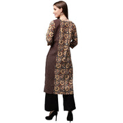 Yellow & Black printed 3/4th Sleeve cotton Straight kurta