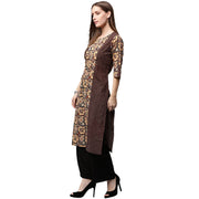 Yellow & Black printed 3/4th Sleeve cotton Straight kurta