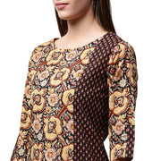 Yellow & Black printed 3/4th Sleeve cotton Straight kurta