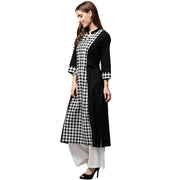 Black printed 3/4th sleeve cotton A-line Kurta