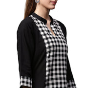 Black printed 3/4th sleeve cotton A-line Kurta