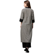 Black printed 3/4th sleeve cotton front open kurta