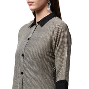 Black printed 3/4th sleeve cotton front open kurta