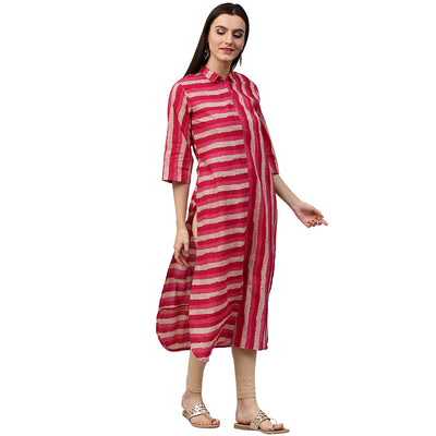 Red & White printed Sleeveless cotton Slub Anarkali kurta