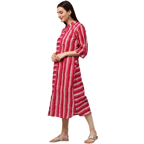 Red & White printed Sleeveless cotton Slub Anarkali kurta