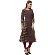 Black printed full sleeve Cotton A-line Kurta