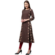 Black printed full sleeve Cotton A-line Kurta