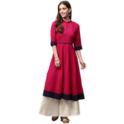 Pink 3/4th Sleeve Cotton Slub Anarkali kurta