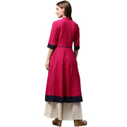 Pink 3/4th Sleeve Cotton Slub Anarkali kurta