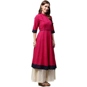 Pink 3/4th Sleeve Cotton Slub Anarkali kurta