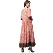 Peach & pink printed 3/4th Sleeve Cotton Slub Anarkali kurta