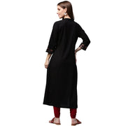 Black printed 3/4th sleeve cotton A-line Kurta