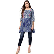 Blue printed 3/4th Sleeve Cotton A-line Tunics
