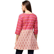 Red & Peach printed 3/4th Sleeve Cotton A-line Tunics