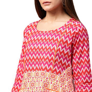 Red & Peach printed 3/4th Sleeve Cotton A-line Tunics