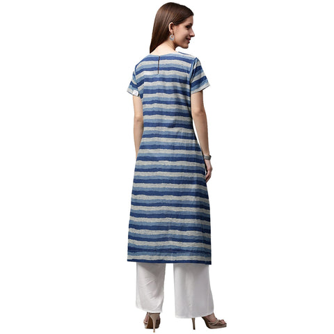 Blue printed cap sleeve Cotton Low-High Kurta