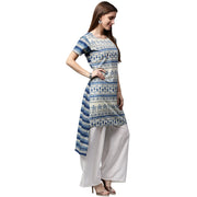Blue printed cap sleeve Cotton Low-High Kurta
