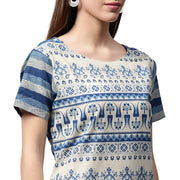 Blue printed cap sleeve Cotton Low-High Kurta