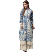 Blue Tie Tie print 3/4th Sleeve Cold shoulder Cotton Double layer kurta
