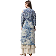 Blue Tie Tie print 3/4th Sleeve Cold shoulder Cotton Double layer kurta