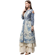 Blue Tie Tie print 3/4th Sleeve Cold shoulder Cotton Double layer kurta