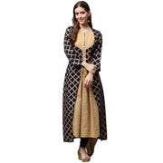 Navy Blue printed Full Sleeve Cotton double layer Anarkali kurta