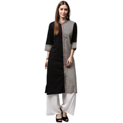 Black printed 3/4th Sleeve cotton Straight kurta