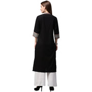 Black printed 3/4th Sleeve cotton Straight kurta