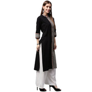 Black printed 3/4th Sleeve cotton Straight kurta