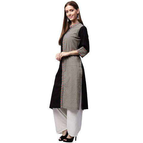 Black printed 3/4th Sleeve cotton Straight kurta