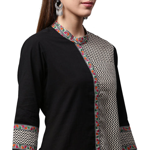 Black printed 3/4th Sleeve cotton Straight kurta