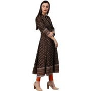 Olive Green printed 3/4th Sleeve Cotton Anarkali Kurta