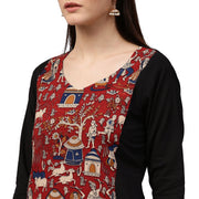 Black printed 3/4th Sleeve Anarkali Kurta with Double layer in front